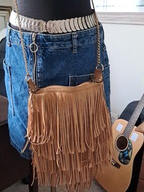 Fringed Crossbody Bag in Tan - Boho Style / Festival Bag